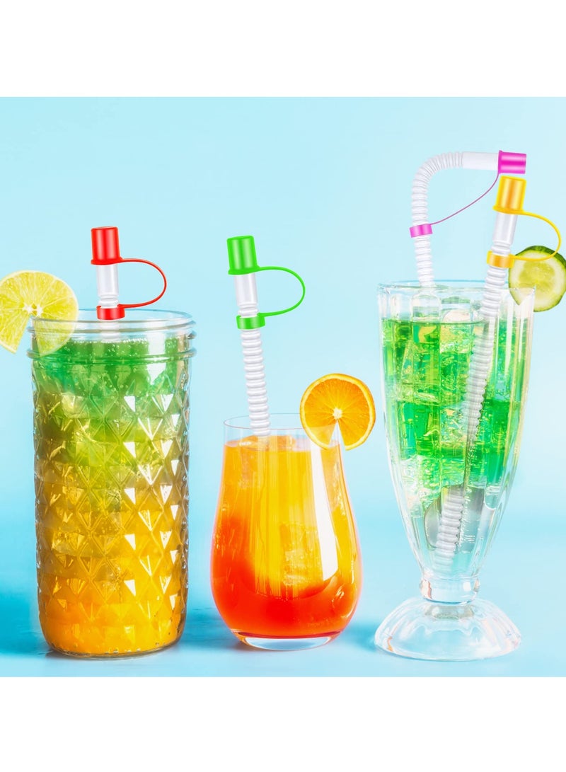 SYOSI سايوسي 100 قطعة من القش القابل لإعادة الاستخدام مع أغطية، قش مرن وقابل للانحناء بطول 11 بوصة، قش بلاستيكي قابل لإعادة الاستخدام مع أغطية ملونة زجاجة الماء/الكوب، لوازم حفلات عيد الميلاد، لوازم حفلات الزفاف - Image 2