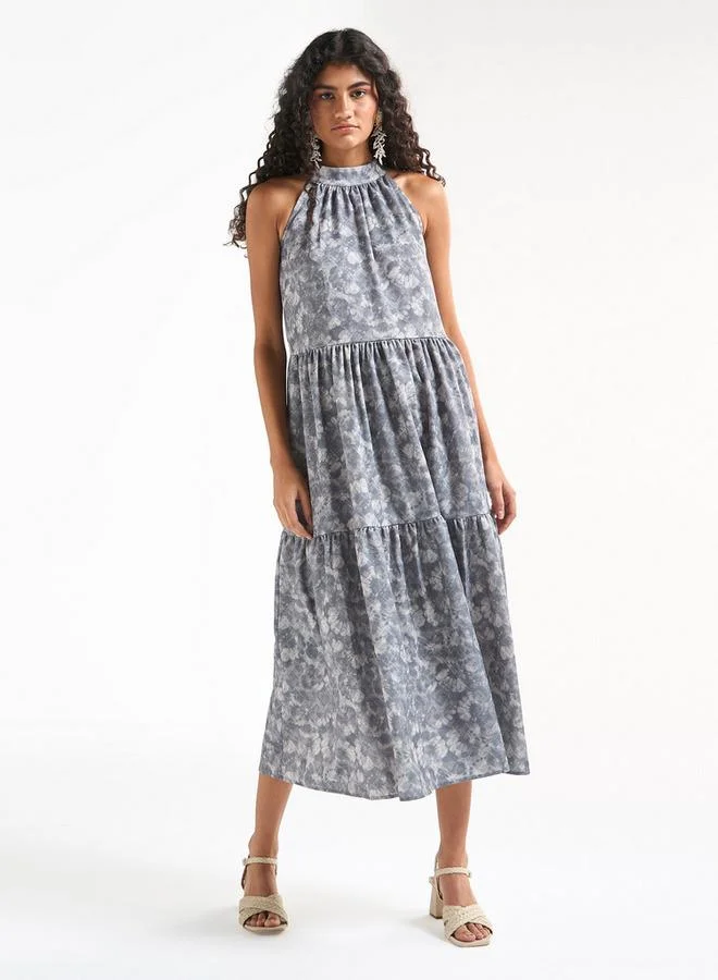 Splash FAV All-Over Print Halter Neck Tiered Dress with Tie-Ups