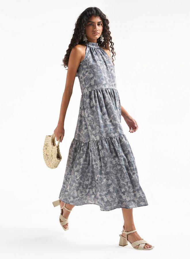 Splash FAV All-Over Print Halter Neck Tiered Dress with Tie-Ups - Image 2