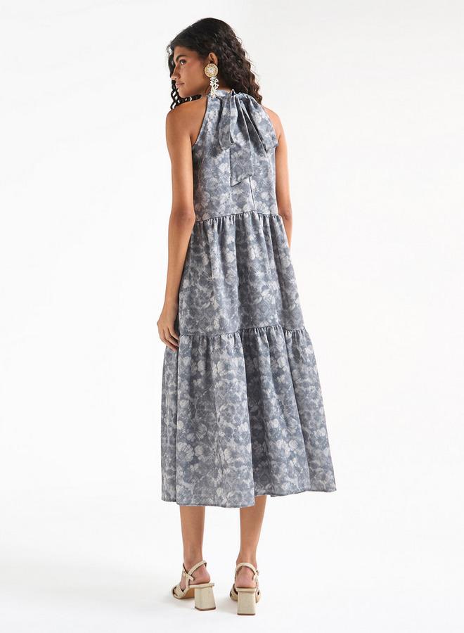Splash FAV All-Over Print Halter Neck Tiered Dress with Tie-Ups - Image 3