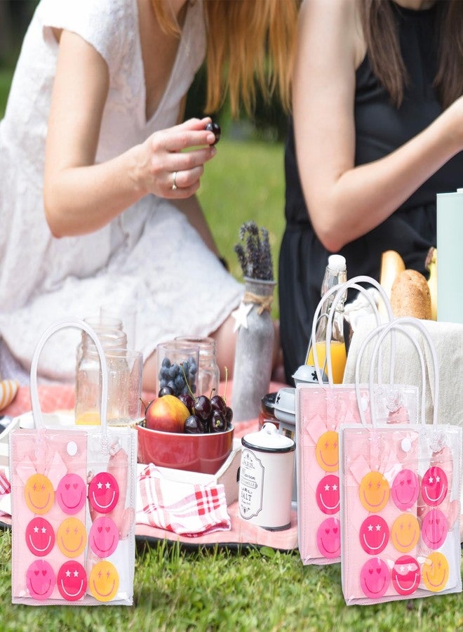 وولاين أكياس هدايا شفافة من مادة PVC بتصميم ابتسامة أنيقة من Whaline، أكياس هدايا وردية اللون بتصميم وجه سعيد مع مقابض، حقائب حمل هدايا بتصميم "رجل سعيد" مناسبة لحفلات عيد الأم، وحفلات الزفاف، وأعياد الميلاد، وحفلات استقبال المولود، 12 قطعة - Image 5