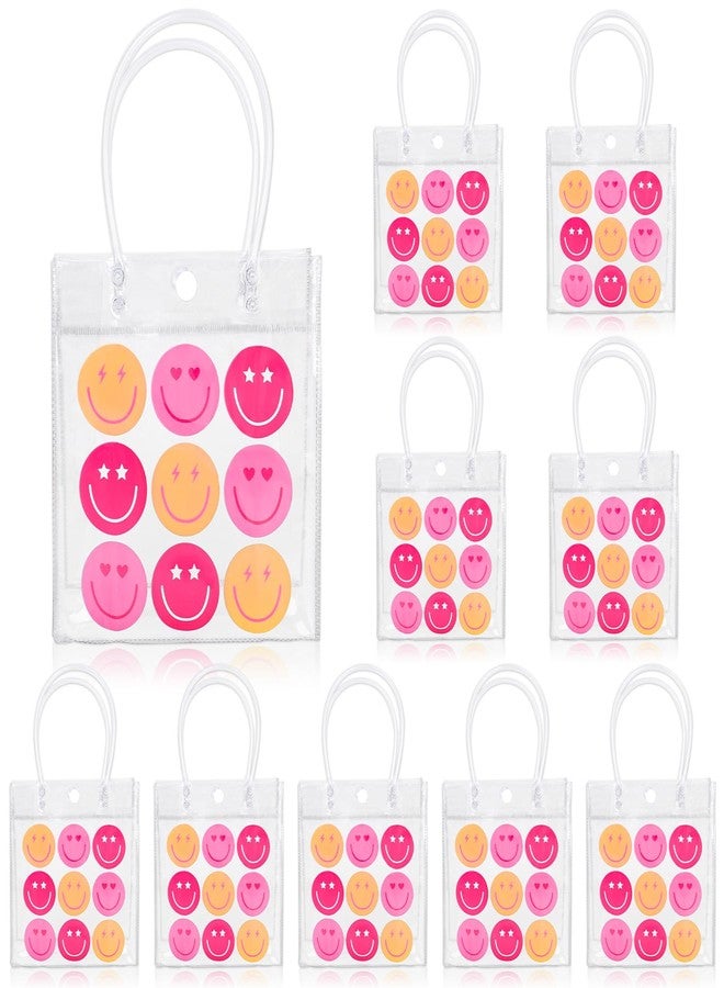 وولاين أكياس هدايا شفافة من مادة PVC بتصميم ابتسامة أنيقة من Whaline، أكياس هدايا وردية اللون بتصميم وجه سعيد مع مقابض، حقائب حمل هدايا بتصميم "رجل سعيد" مناسبة لحفلات عيد الأم، وحفلات الزفاف، وأعياد الميلاد، وحفلات استقبال المولود، 12 قطعة - Image 1