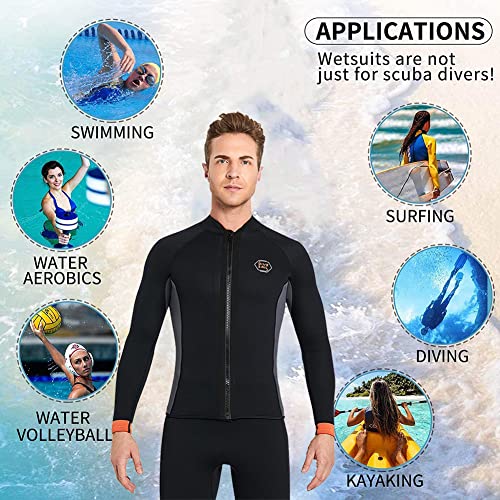 Skyone Wetsuit Top Jacket Women Men 3MM Neoprene Long Sleeve Dive Scuba Wet Suit Shirt, 2MM 1.5MM Warm Front Zipper Wetsuits Shirts Vest Surfing Swimming Snorkeling Kayaking Suit in Cold Water Sports - Image 3
