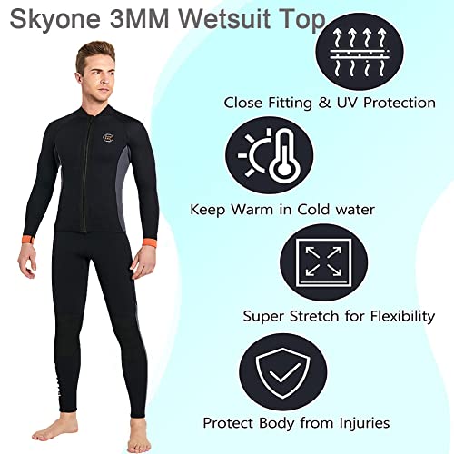 Skyone Wetsuit Top Jacket Women Men 3MM Neoprene Long Sleeve Dive Scuba Wet Suit Shirt, 2MM 1.5MM Warm Front Zipper Wetsuits Shirts Vest Surfing Swimming Snorkeling Kayaking Suit in Cold Water Sports - Image 5