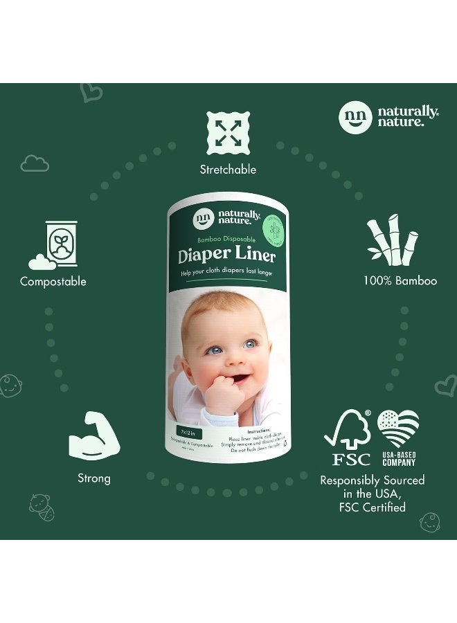 Naturally Natures Bamboo Disposable Diaper Liners (2PK) 200 Sheets Gentle and Soft, Chlorine and Dye-Free, Unscented, Biodegradable Inserts - Image 3