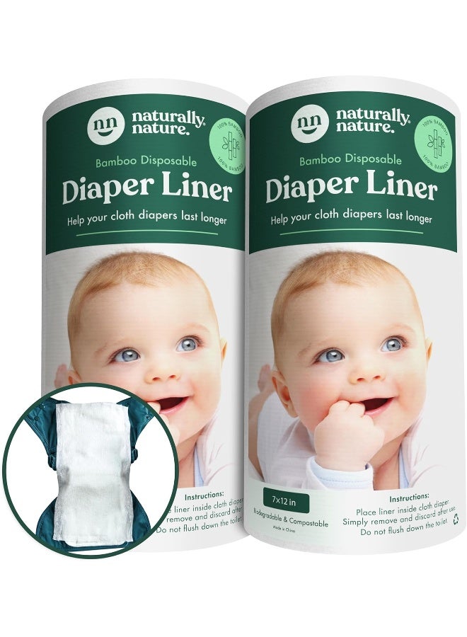 Naturally Natures Bamboo Disposable Diaper Liners (2PK) 200 Sheets Gentle and Soft, Chlorine and Dye-Free, Unscented, Biodegradable Inserts - Image 1