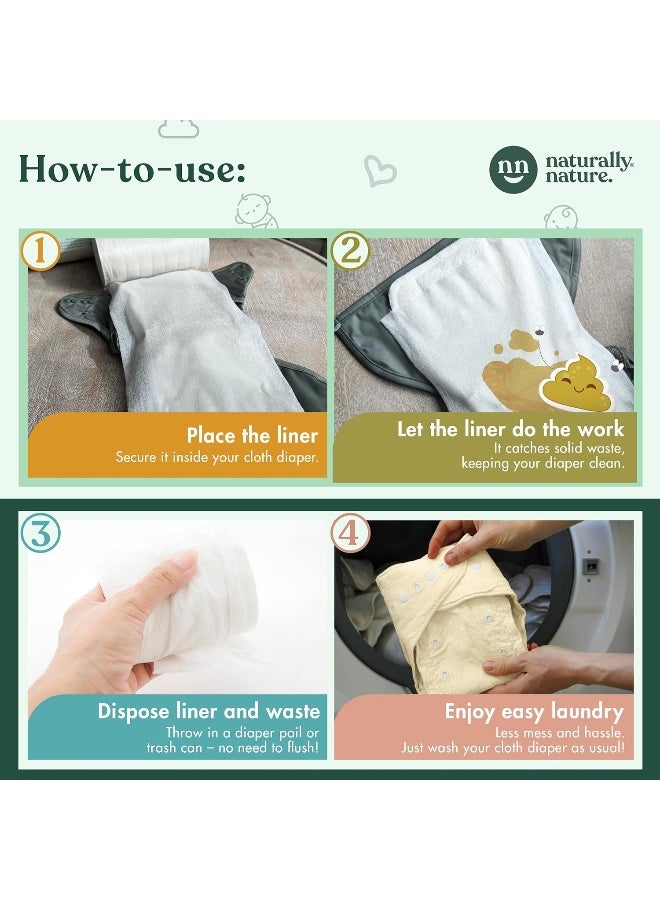 Naturally Natures Bamboo Disposable Diaper Liners (2PK) 200 Sheets Gentle and Soft, Chlorine and Dye-Free, Unscented, Biodegradable Inserts - Image 4