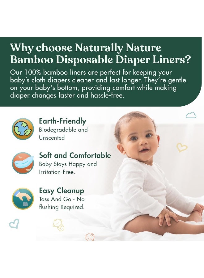 Naturally Natures Bamboo Disposable Diaper Liners (2PK) 200 Sheets Gentle and Soft, Chlorine and Dye-Free, Unscented, Biodegradable Inserts - Image 2