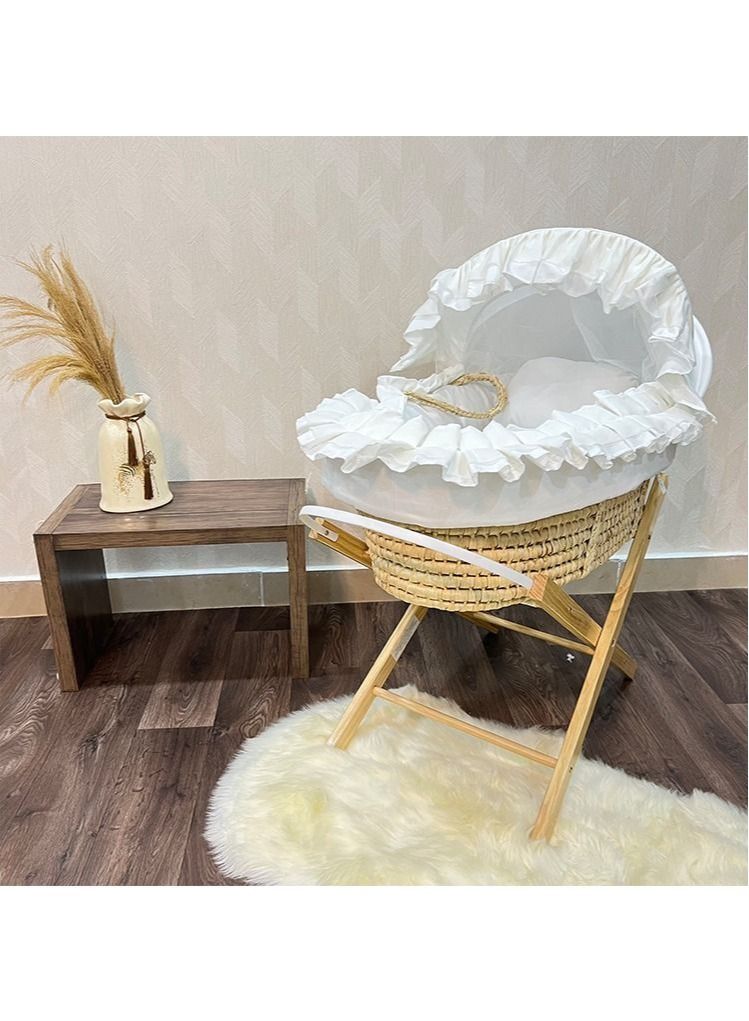 Moses basket cradle with foldable wooden stand - Image 3