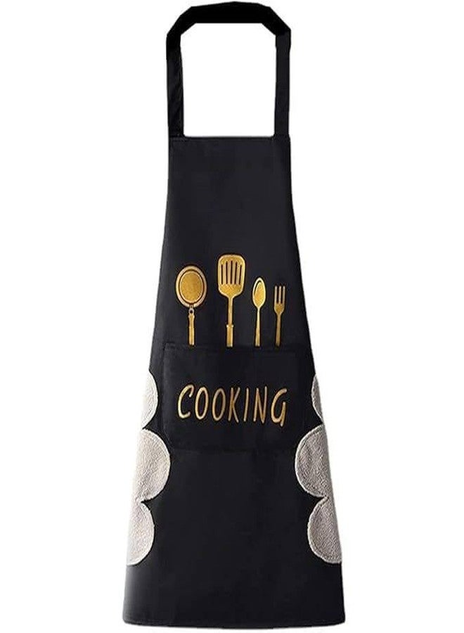 SMARAN Cooking Kitchen Pocket Apron - Kitchen Appron - Cute Kitchen Apron With Front Pocket - (Black)(Pack of 1) - Image 1