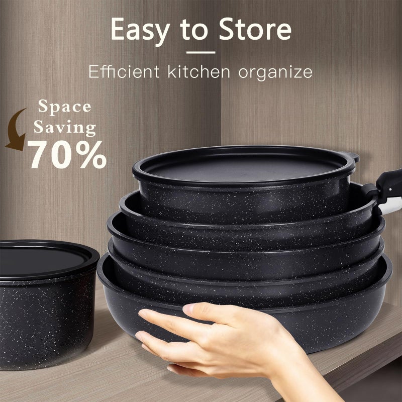GiPP Ceramic Non Stick Pots and Pans Set,Nonstick Detachable Handle Cookware Sets,Healthy Non Toxic PFAS PFOA & PTFE Free, Dishwasher ï¼†Oven Safe, Induction Kitchen Pot and Pan, 8 Piece Grey - Image 5