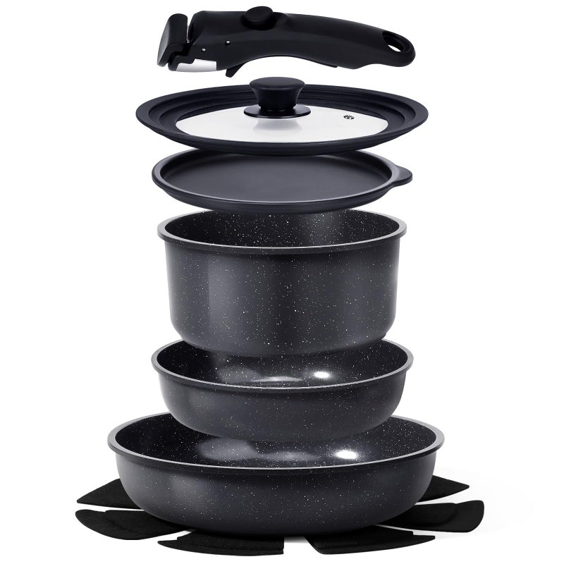 GiPP Ceramic Non Stick Pots and Pans Set,Nonstick Detachable Handle Cookware Sets,Healthy Non Toxic PFAS PFOA & PTFE Free, Dishwasher ï¼†Oven Safe, Induction Kitchen Pot and Pan, 8 Piece Grey - Image 1