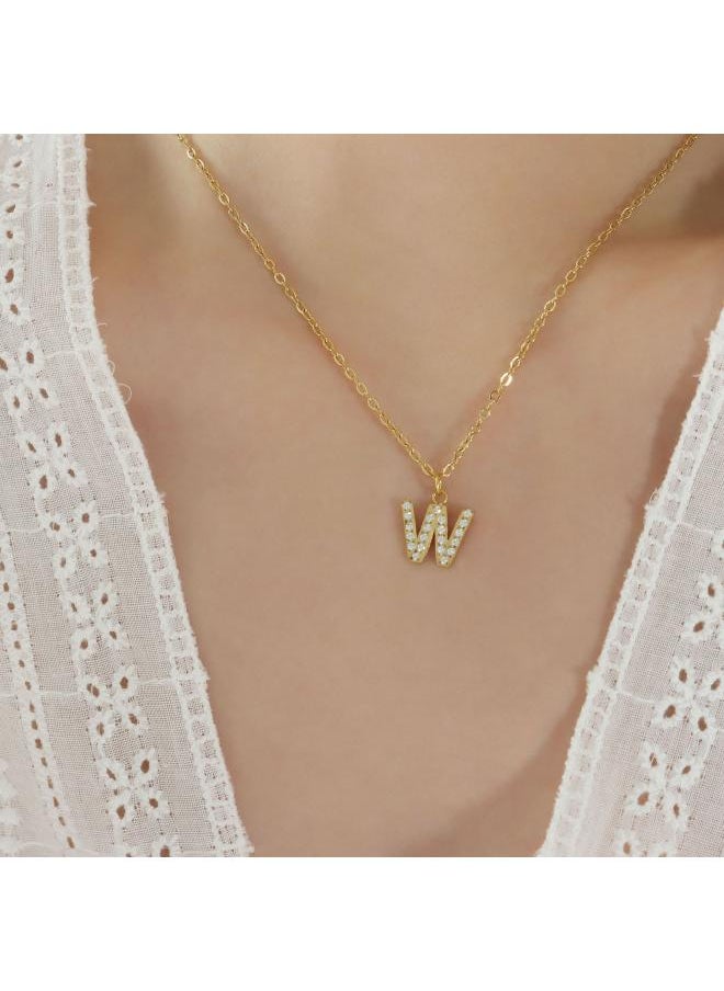 NIBEMINENT Popular Hot- Flash Zircon Inlaid With 26 English Letters Design Light Luxury Girls Titanium Steel Pendant Necklace Jewelry 