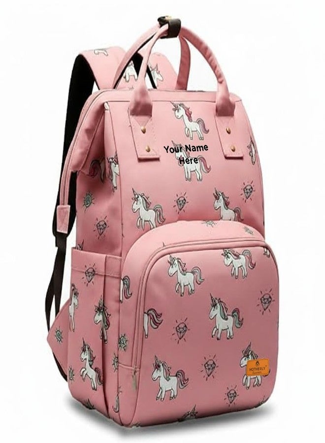 Motherly Elegant Customized Diaper Bag for Mothers for Trave with Warranty, Maternity Bag for Newborn Baby, Mothers Travelling Bag, Multipocket Baby Bag, Hospital Bag for Moms (Unicorn Diamond Pink) - Image 1