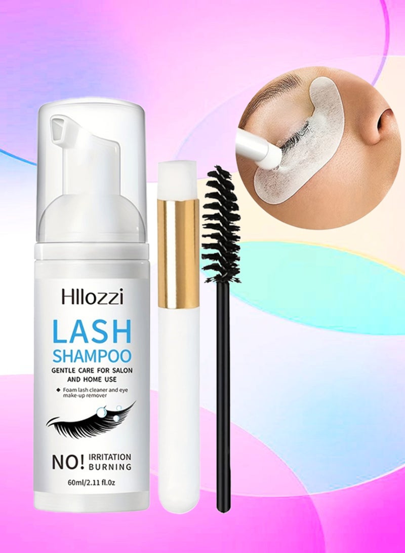 Hllozzi 60ml Lash Shampoo Kit Eyelash Shampoo with Cleaning Brush and Mascara Foam Lash Extension Cleanser Gentle No Irritation Shampoo for Professional and Home Use Eyelash Extension Cleanser Kit  - Image 1