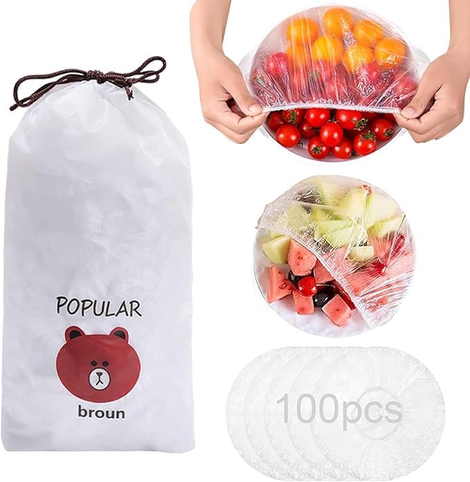 GOPSZOME GOPSZOME 100 Pieces Fresh Keeping Bags Reusable Elastic Food Storage Covers Plastic Adjustable Sealing Bowl Lids Pack of 1 100 Pieces  - Image 1