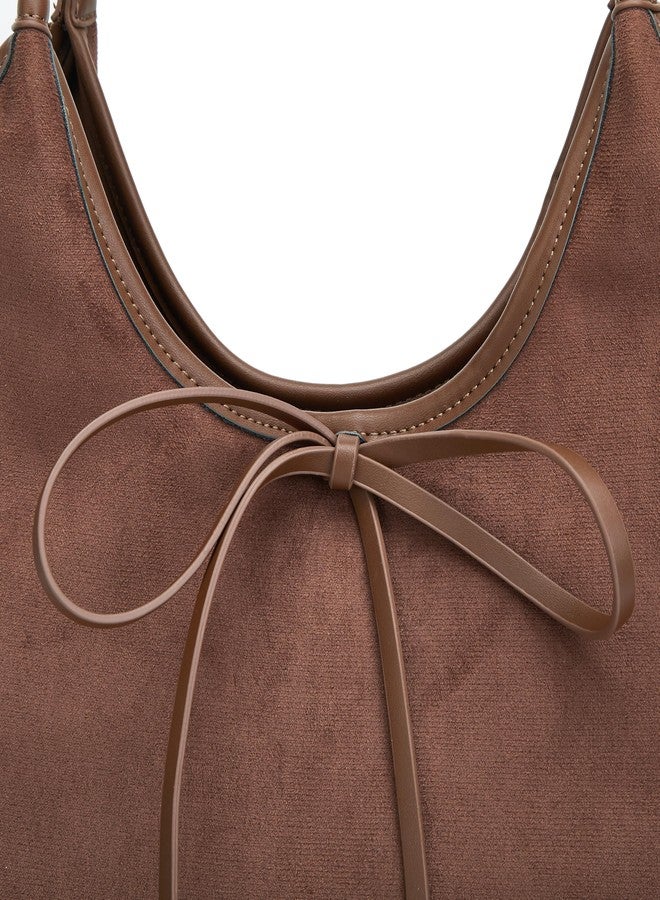 Avilego Vintage French Bow Tote Bag Large Capacity Hobo Bag Shoulder Bag Satchel Purse Chic Underarm Bag for Women Girls - Image 4