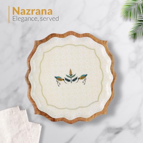 Dudki Nazrana Handicraft Wooden Tray, 10.5x10.5x1 Inches, Elegant Square Serving Platter for Tea, Coffee, Snacks, Fruits, Decorative Centerpiece for Dining and Living Rooms. - Image 2