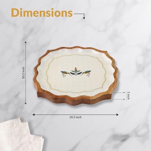 Dudki Nazrana Handicraft Wooden Tray, 10.5x10.5x1 Inches, Elegant Square Serving Platter for Tea, Coffee, Snacks, Fruits, Decorative Centerpiece for Dining and Living Rooms. - Image 4