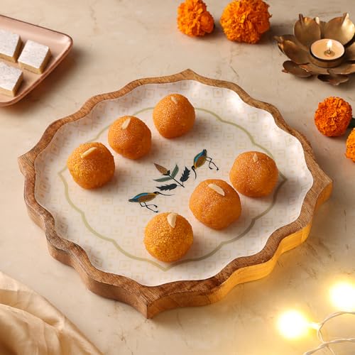 Dudki Nazrana Handicraft Wooden Tray, 10.5x10.5x1 Inches, Elegant Square Serving Platter for Tea, Coffee, Snacks, Fruits, Decorative Centerpiece for Dining and Living Rooms. - Image 5