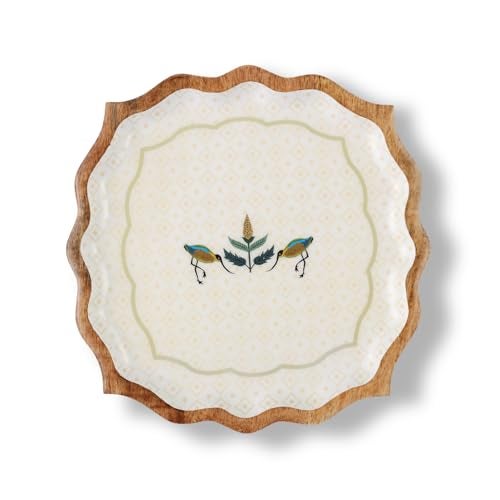 Dudki Nazrana Handicraft Wooden Tray, 10.5x10.5x1 Inches, Elegant Square Serving Platter for Tea, Coffee, Snacks, Fruits, Decorative Centerpiece for Dining and Living Rooms. - Image 1