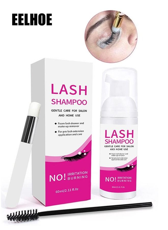 EELHOE - 60ml Lash Shampoo For Lash Extensions 60ml Eyelash Extension Shampoo Eyelash Extension Foam And Brushes Eyelid Cleanser For Makeup Remover Paraben For Eyelash Extensions Salon And Home Use - Image 1