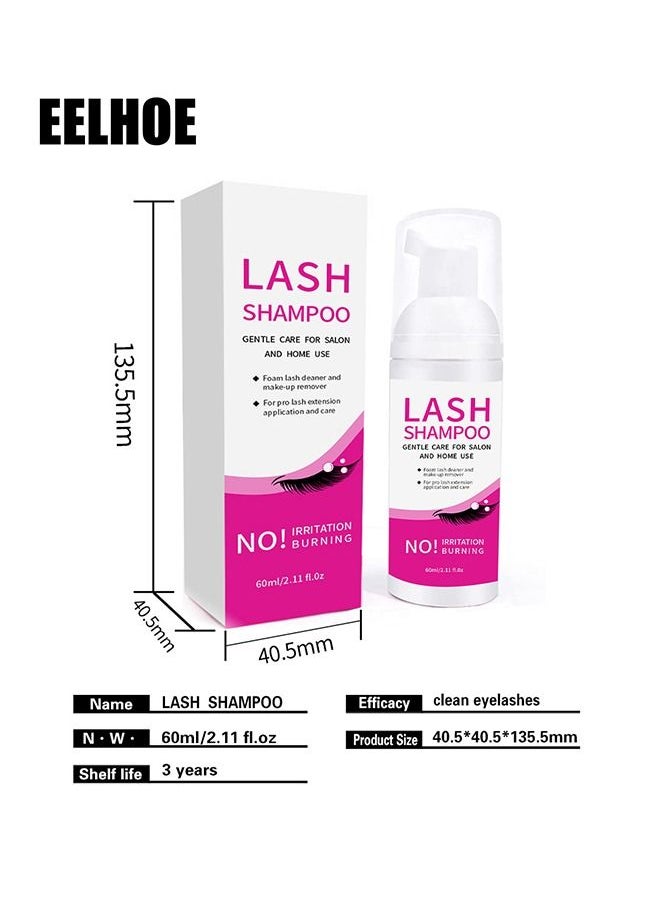 EELHOE - 60ml Lash Shampoo For Lash Extensions 60ml Eyelash Extension Shampoo Eyelash Extension Foam And Brushes Eyelid Cleanser For Makeup Remover Paraben For Eyelash Extensions Salon And Home Use - Image 1
