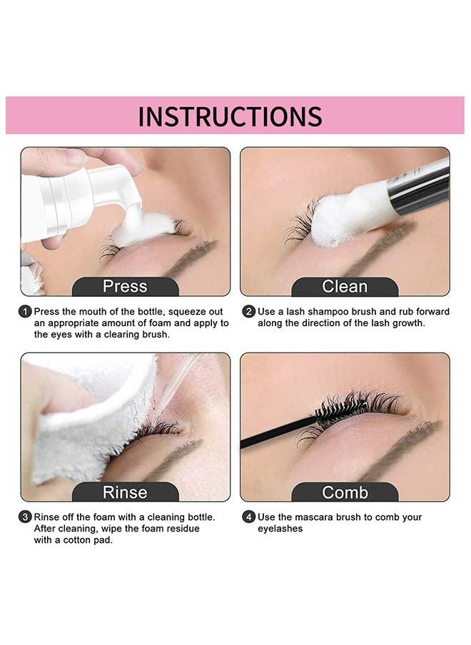 EELHOE - 60ml Lash Shampoo For Lash Extensions 60ml Eyelash Extension Shampoo Eyelash Extension Foam And Brushes Eyelid Cleanser For Makeup Remover Paraben For Eyelash Extensions Salon And Home Use - Image 1