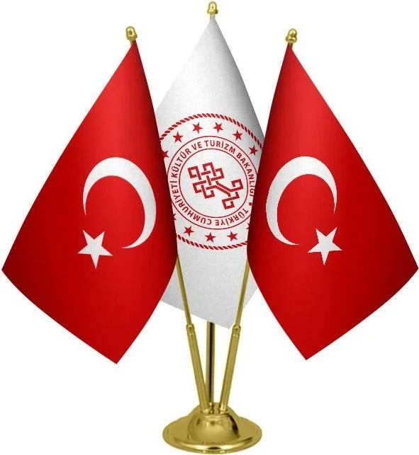 ساترنديزاين Desktop Ministry of Culture Flag Turkish Flag Triple Brass Pole Table Flag Set