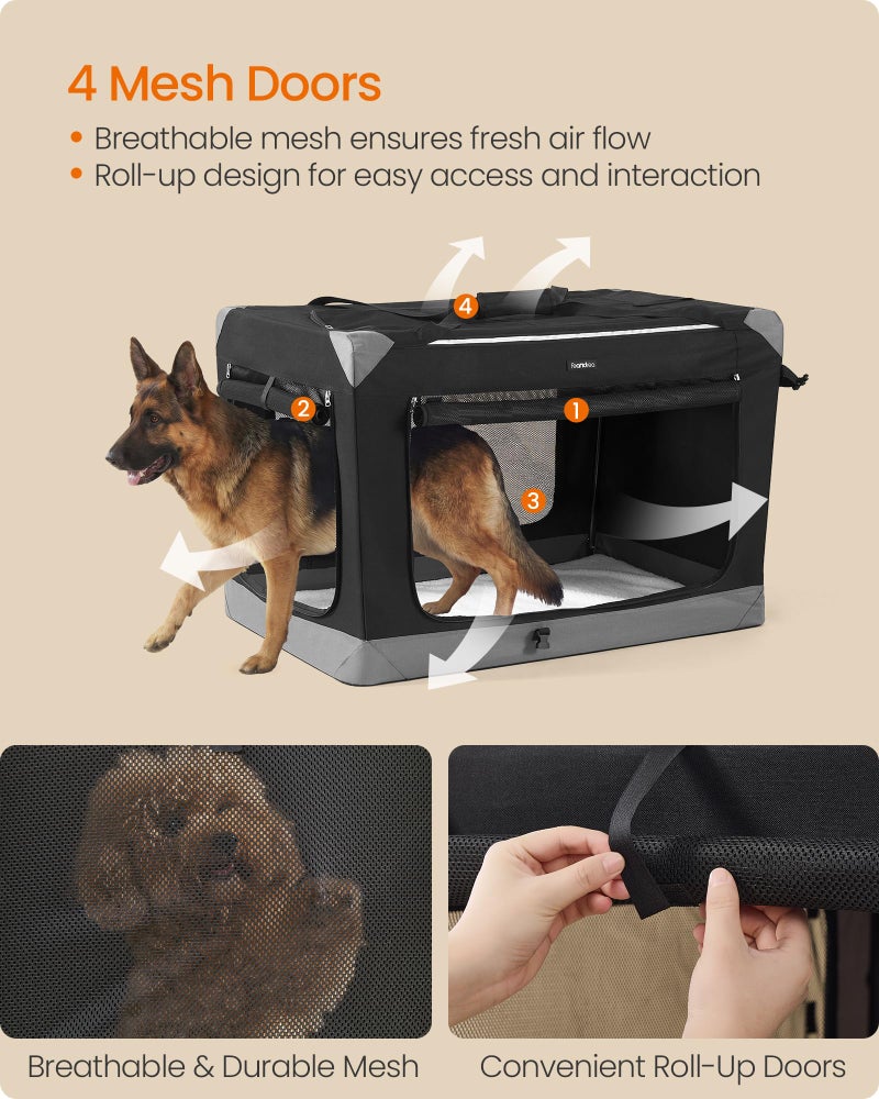 Feandrea Collapsible Dog Crate, Portable Oxford Fabric Pet Travel Crate with 4 Mesh Doors, Handles, Pocket, 42 Inches, for Large Dogs, Ink Black and Dove Gray UPDC031BH01 - Image 4
