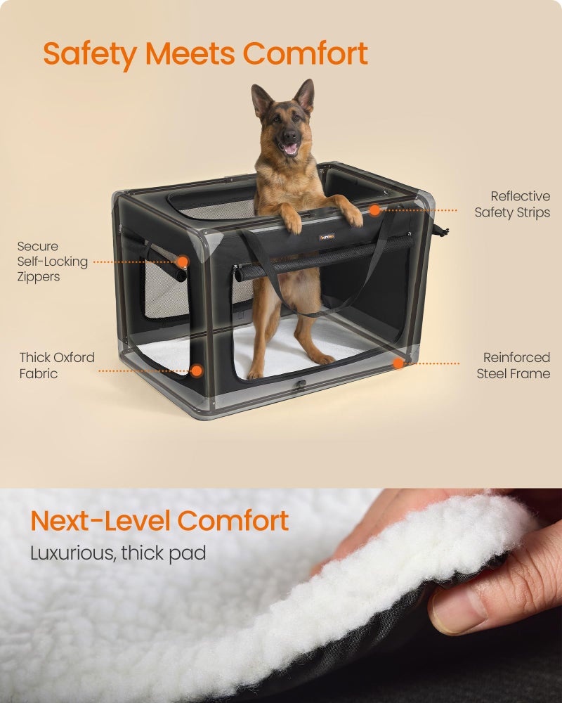 Feandrea Collapsible Dog Crate, Portable Oxford Fabric Pet Travel Crate with 4 Mesh Doors, Handles, Pocket, 42 Inches, for Large Dogs, Ink Black and Dove Gray UPDC031BH01 - Image 5