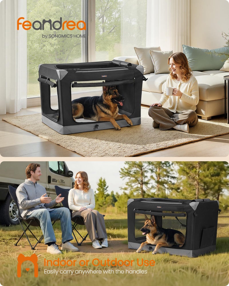 Feandrea Collapsible Dog Crate, Portable Oxford Fabric Pet Travel Crate with 4 Mesh Doors, Handles, Pocket, 42 Inches, for Large Dogs, Ink Black and Dove Gray UPDC031BH01 - Image 2
