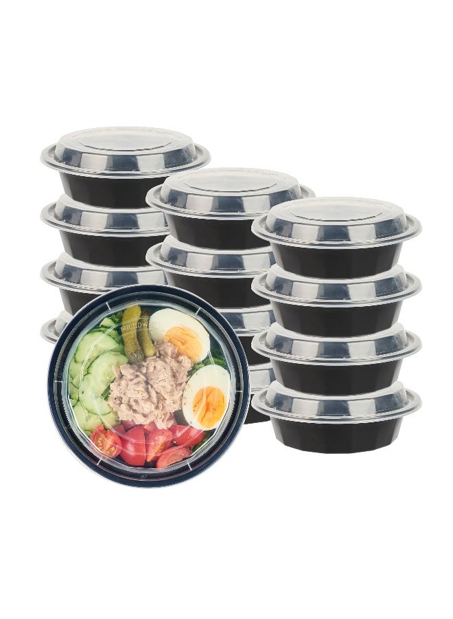 Restaurantware صناديق أسporto سعة 16 أونصة، 100 حاوية طعام قابلة للاستخدام في الميكروويف - مع أغطية بلاستيكية شفافة، خالية من BPA، حاويات طعام بلاستيكية سوداء، قابلة للتخلص، دائرية - Image 2