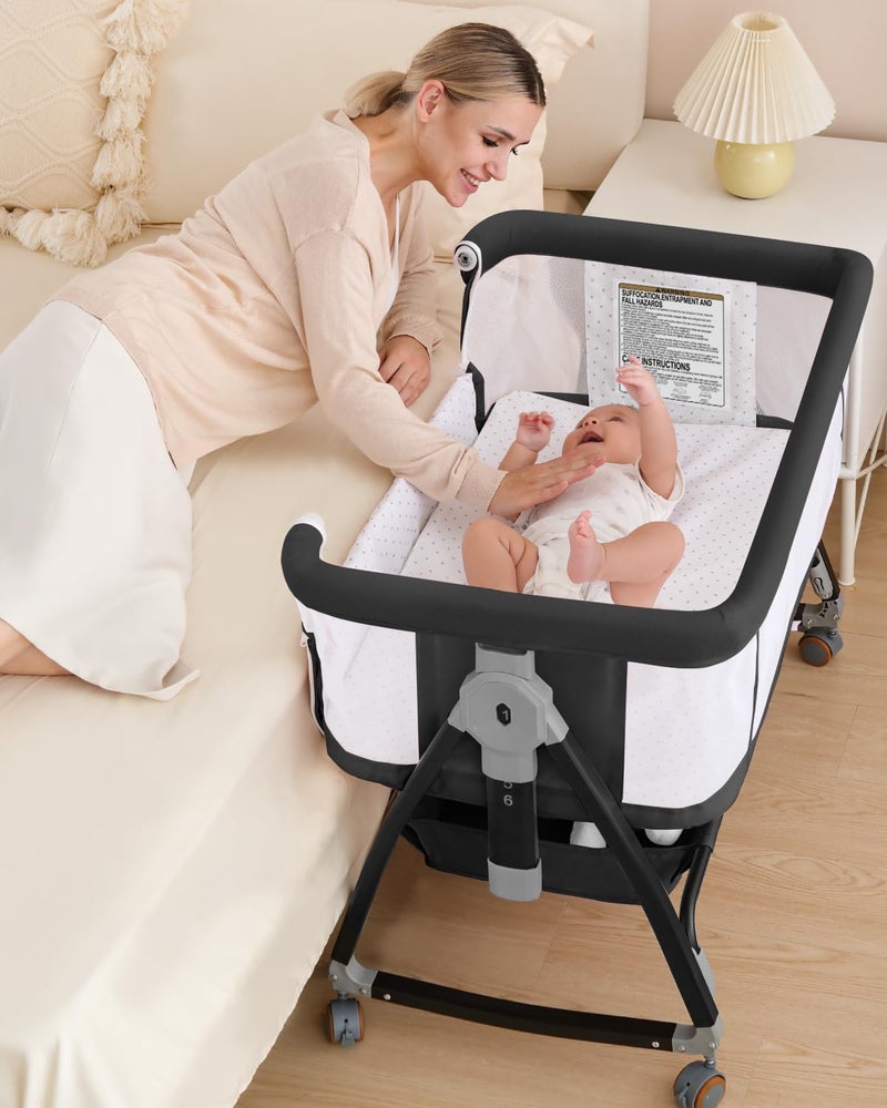 wayfong 3 in 1 Baby Bassinet Crib with Breathable Mesh, Bassinet Bedside Sleeper with Wheels, Mosquito Net, Storage Basket, 6 Height Adjustable, Easy to Assemble, Bassinets for Newborn Baby - Image 1