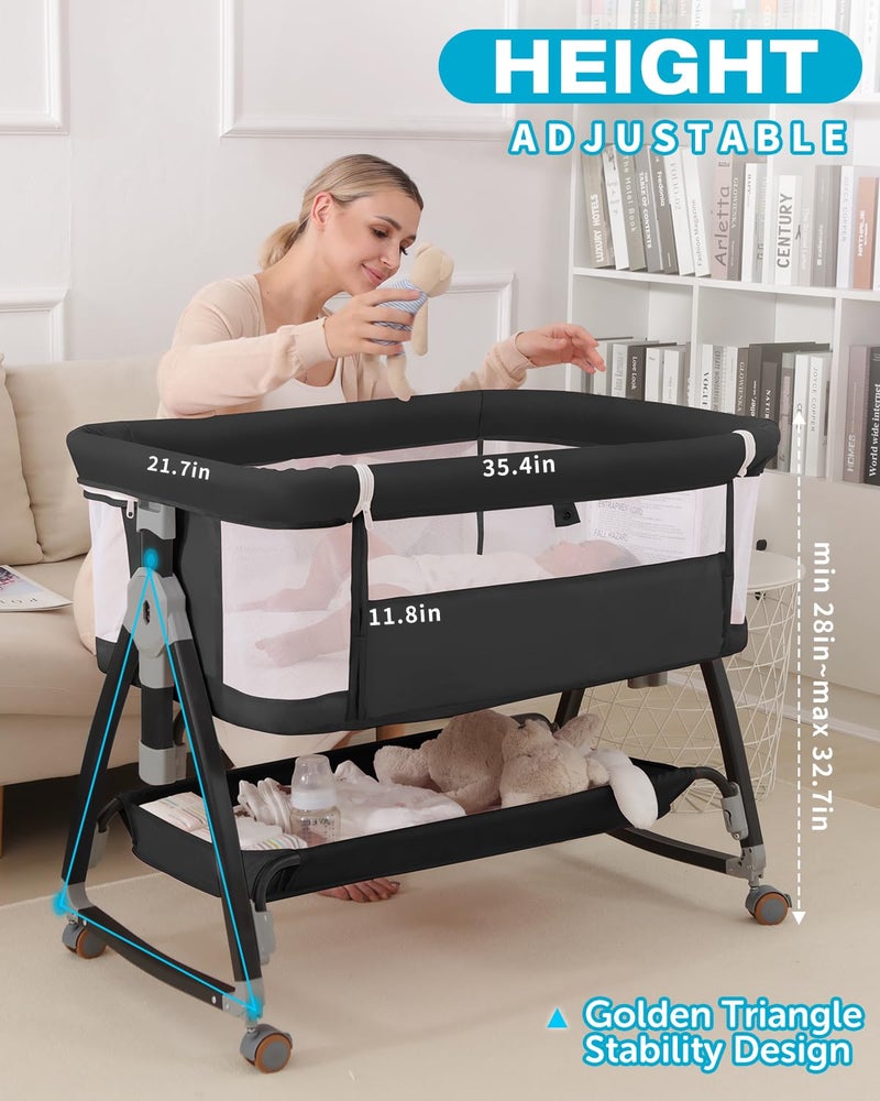 wayfong 3 in 1 Baby Bassinet Crib with Breathable Mesh, Bassinet Bedside Sleeper with Wheels, Mosquito Net, Storage Basket, 6 Height Adjustable, Easy to Assemble, Bassinets for Newborn Baby - Image 2
