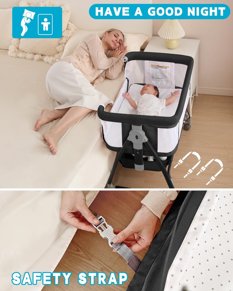 wayfong 3 in 1 Baby Bassinet Crib with Breathable Mesh, Bassinet Bedside Sleeper with Wheels, Mosquito Net, Storage Basket, 6 Height Adjustable, Easy to Assemble, Bassinets for Newborn Baby - Image 5