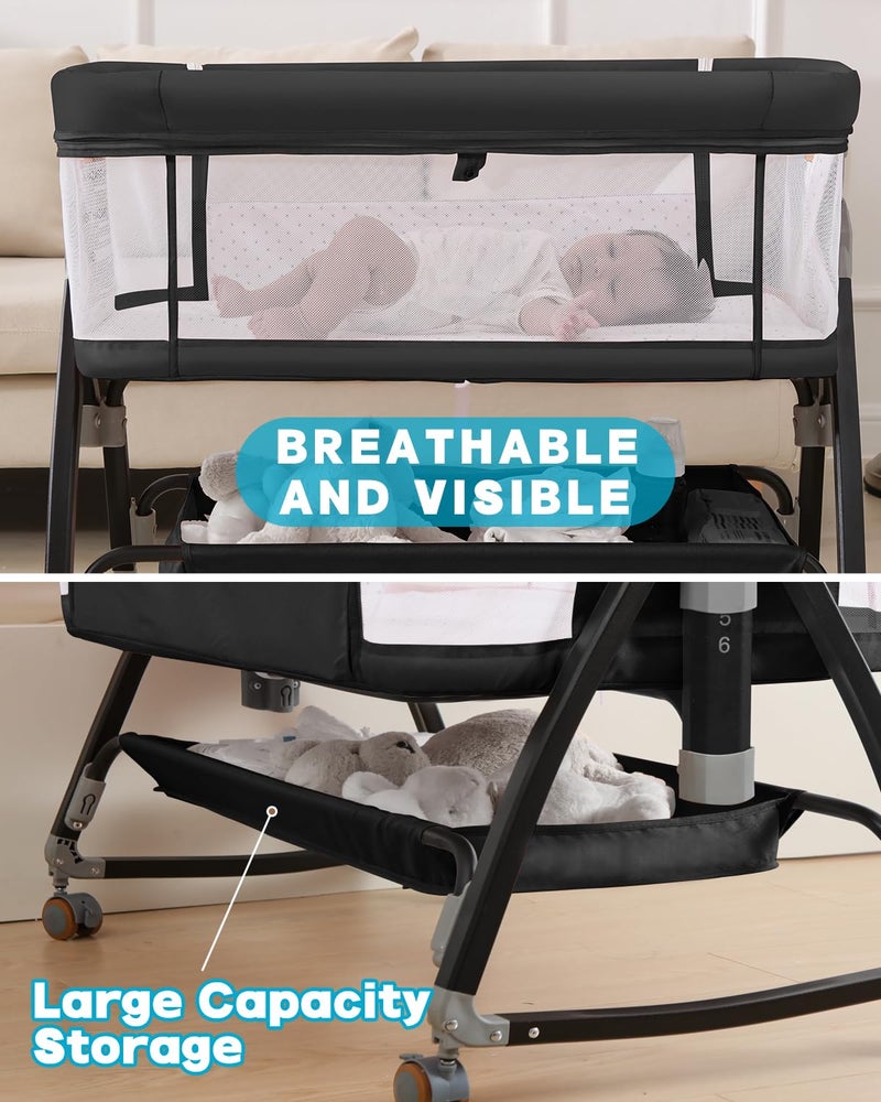 wayfong 3 in 1 Baby Bassinet Crib with Breathable Mesh, Bassinet Bedside Sleeper with Wheels, Mosquito Net, Storage Basket, 6 Height Adjustable, Easy to Assemble, Bassinets for Newborn Baby - Image 4
