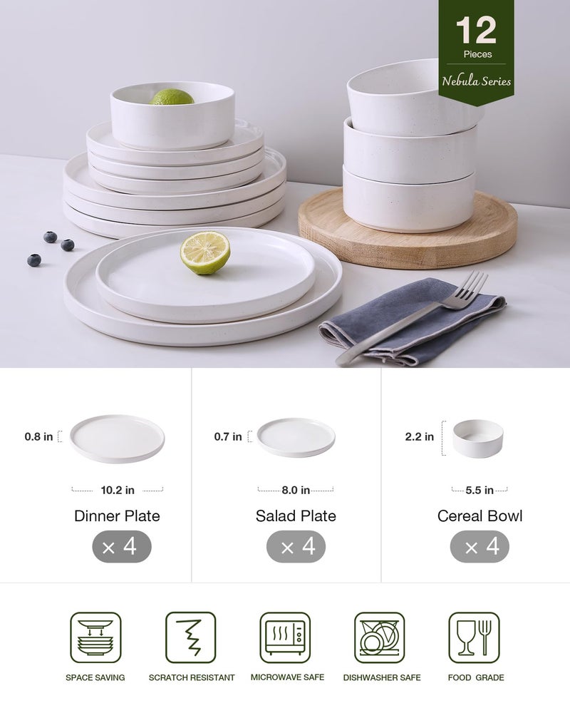 Famiware Nebula Plates and Bowls Set, 12 Pieces Dinnerware Sets, Dishes Set for 4, White with Colorful Speckles - Image 2