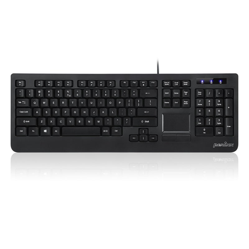 Perixx Periboard-313 Wired USB Backlit Keyboard with Touchpad, Full Size Layout, 3 Level LED Backlit Design, Black, US English Layout (11445) - Image 1