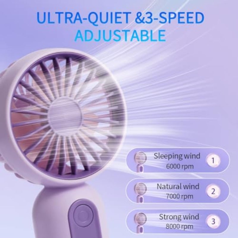 3 PCS Portable Handheld Mini Fans, USB Rechargeable Personal Fan for Travel, 3 Speeds Rechargeable Battery Operated Eyelash Fan,,Pink, Purple - Image 2