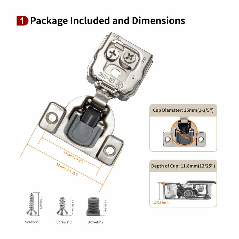 Stianc 50 Pack 1 Inch Overlay 3D Soft Close Hinges For Face Frame Kitchen Cabinet  3 Way Adjustability  Quiet Self-Closing Door  105 Degree - Image 2
