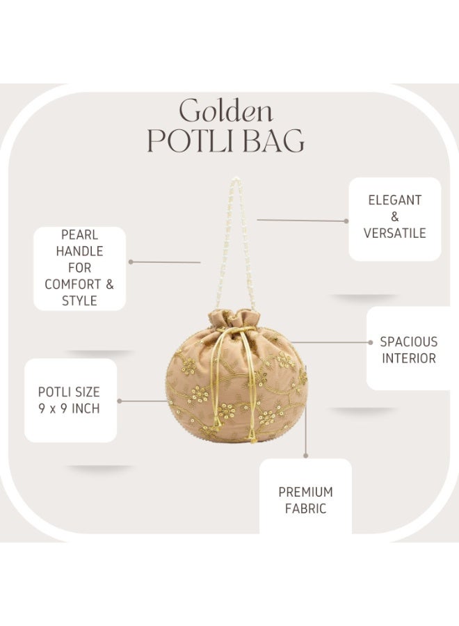 حقيبة بوتلي حريرية مصنوعة يدوياً للنساء، بتصميم تقليدي، مثالية لحفلات الزفاف والمناسبات الخاصة، لون بيج. - Image 4