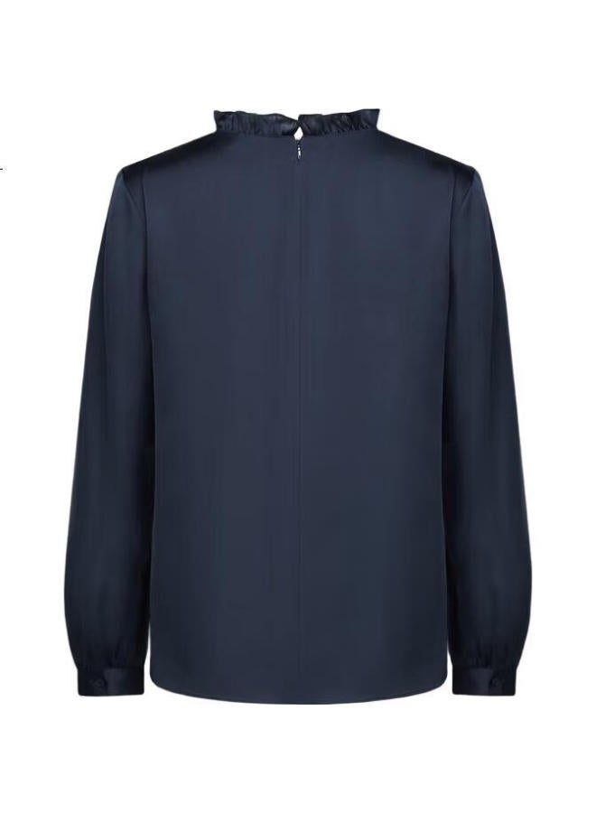 G2000 [Smooth Color Cotton Fabric] Spring And Autumn Mall Matching Smooth Draping Elegant Casual Shirt, Deep Indigo Blue, Size 34 - Image 1