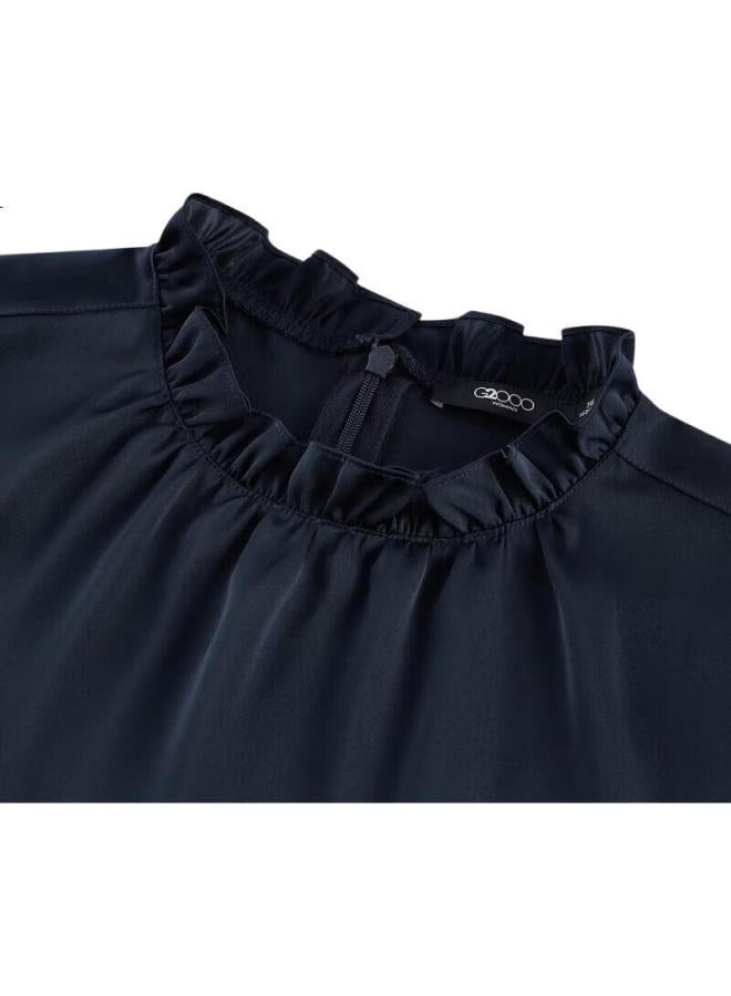 G2000 [Smooth Color Cotton Fabric] Spring And Autumn Mall Matching Smooth Draping Elegant Casual Shirt, Deep Indigo Blue, Size 34 - Image 2