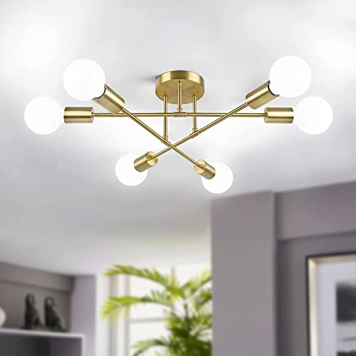 Bosceos Modern Sputnik Chandelier 6-Light Industrial Ceiling Lights Fixture 22" Gold Semi Flush Mount Ceiling Light with E26 Base Sputnik Lights Fixture for Dining Room Bedroom Foyer Hallway Living Room - Image 1