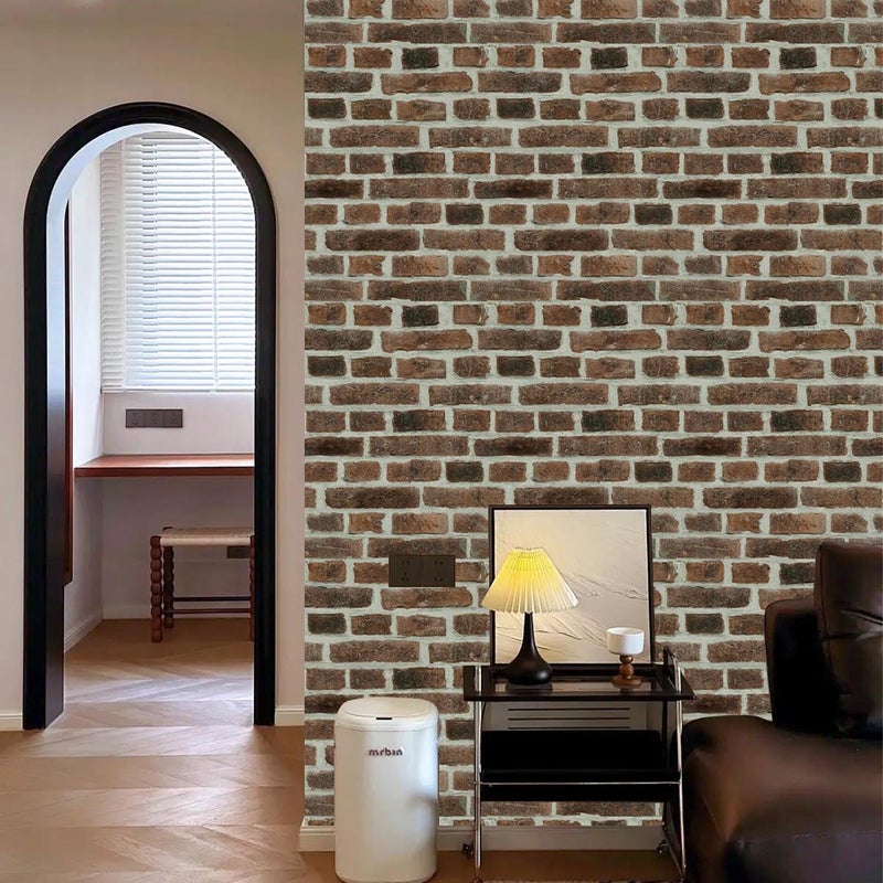 Lativo Brick Wallpaper Peel and Stick 118inL17.3inW Faux Brick Contact Paper for Walls Self Adhesive Wallpaper for Bedroom Kitchen Backsplash Fireplace Red Textured Contact Paper Cabinets Waterproof - Image 5