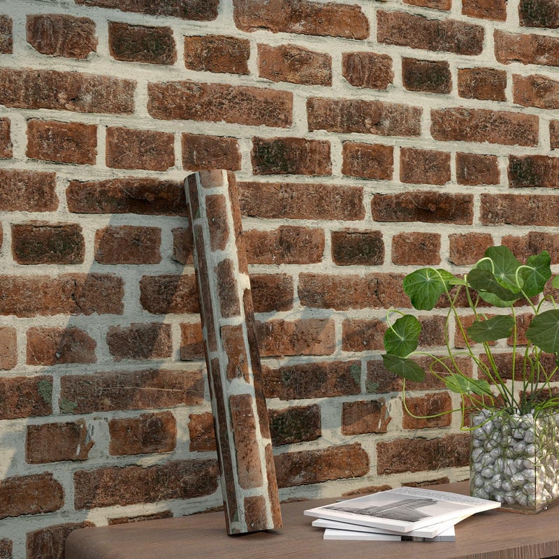 Lativo Brick Wallpaper Peel and Stick 118inL17.3inW Faux Brick Contact Paper for Walls Self Adhesive Wallpaper for Bedroom Kitchen Backsplash Fireplace Red Textured Contact Paper Cabinets Waterproof - Image 1