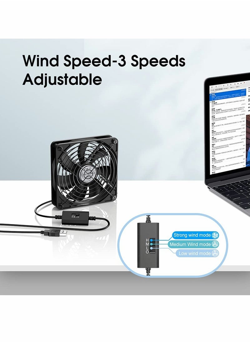 Excefore PC Fans 120mm 5V Cooling Fan 3-Degree Speed Switch Portable Home Office Fans Metal USB Powered Cooling Fan for Laptop/TV Box/AV cabint/PS4/Router  - Image 5
