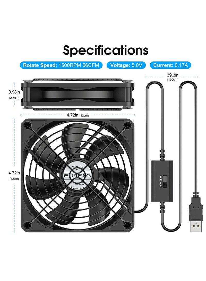 PC Fans 120mm 5V Cooling Fan 3-Degree Speed Switch Portable Home Office Fans Metal USB Powered Cooling Fan for Laptop/TV Box/AV cabint/PS4/Router