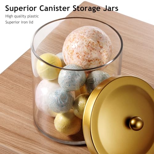 SheeChung Premium Quality Apothecary Jars - Clear Plastic Jars with Rust Proof Stainless Steel Lids - Bathroom Vanity Countertop Storage Organizer Canister Holder House Decor | Set of 3 (Gold) - Image 2